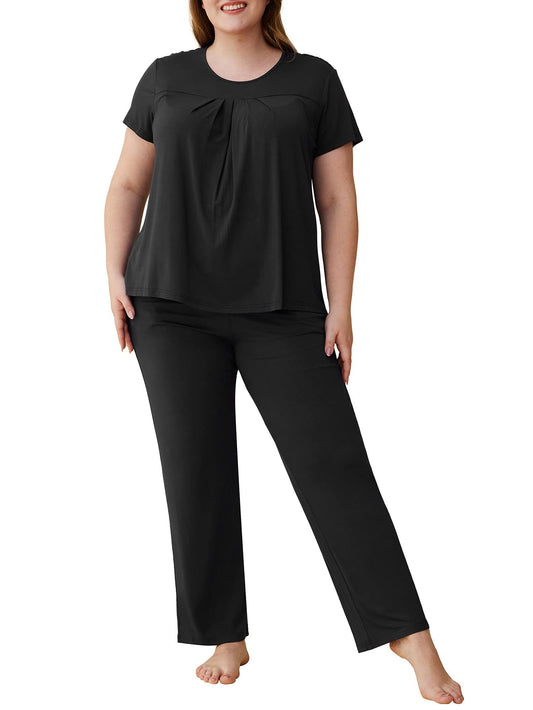 Women's Plus Size Pajama Set Soft Viscose Tops Pants Sleepwear - Latuza