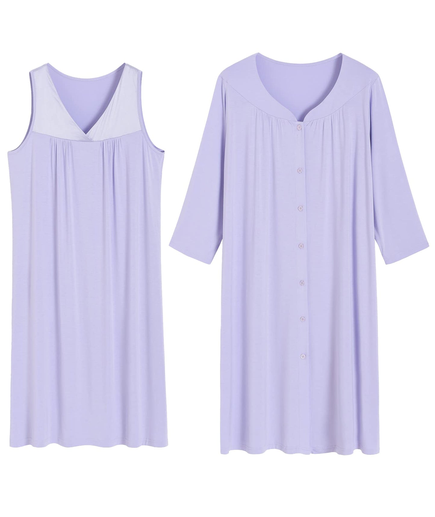 Women's Viscose Nightgown and Robe Set Button Front Housecoat - Latuza