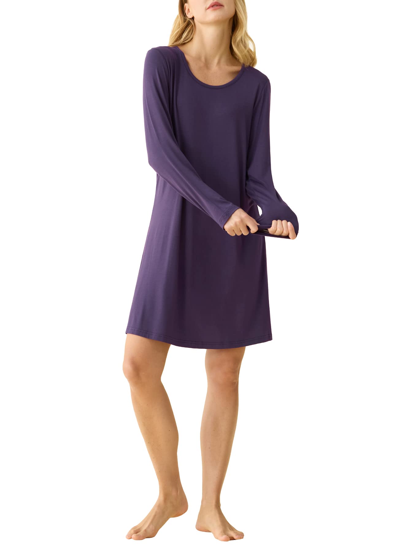 Women's Bamboo Viscose Nightshirt Long Sleeves Sleep Shirt - Latuza