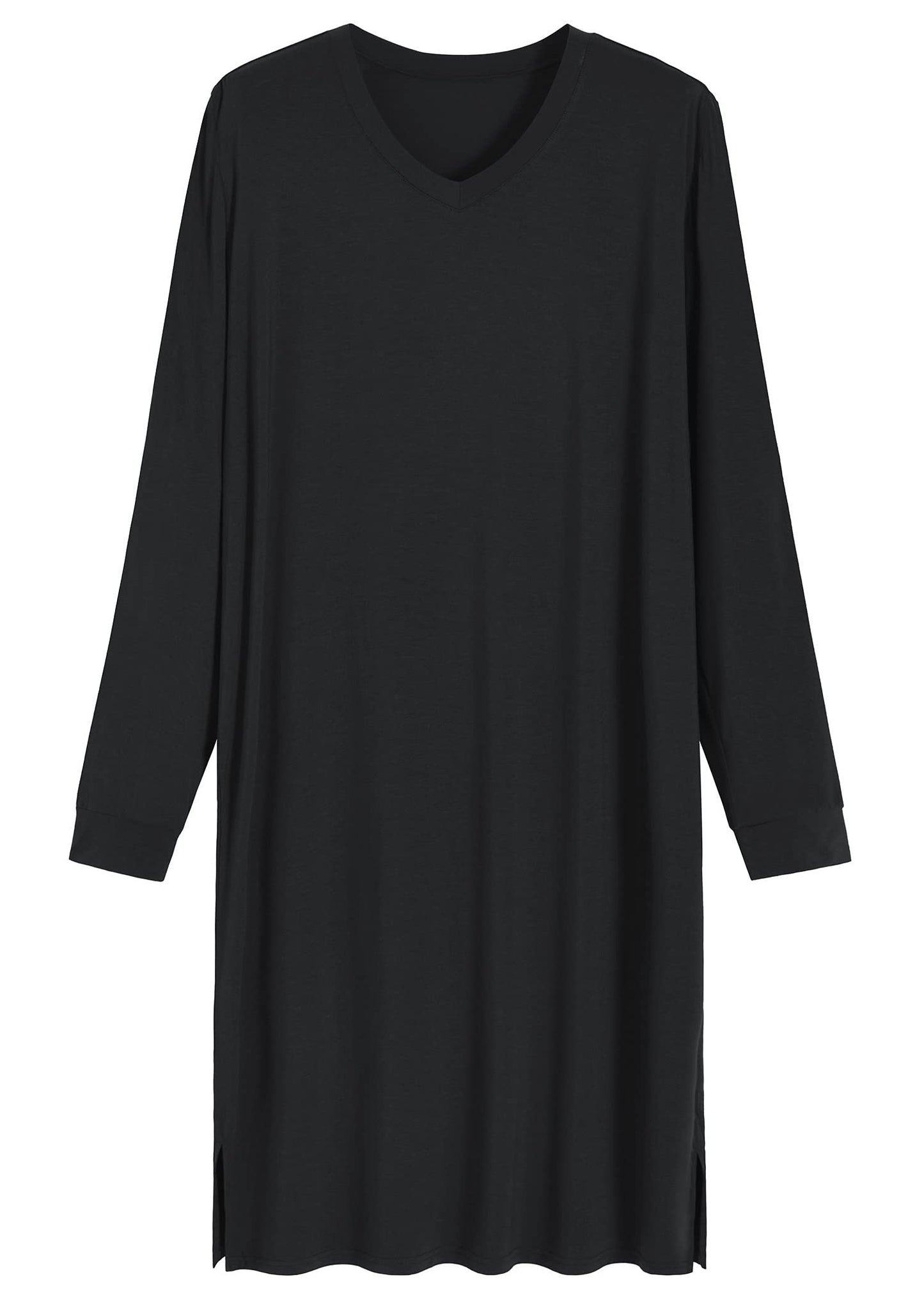 Men's V Neck Nightshirt Long Sleeves Sleep Shirt Nightgown - Latuza