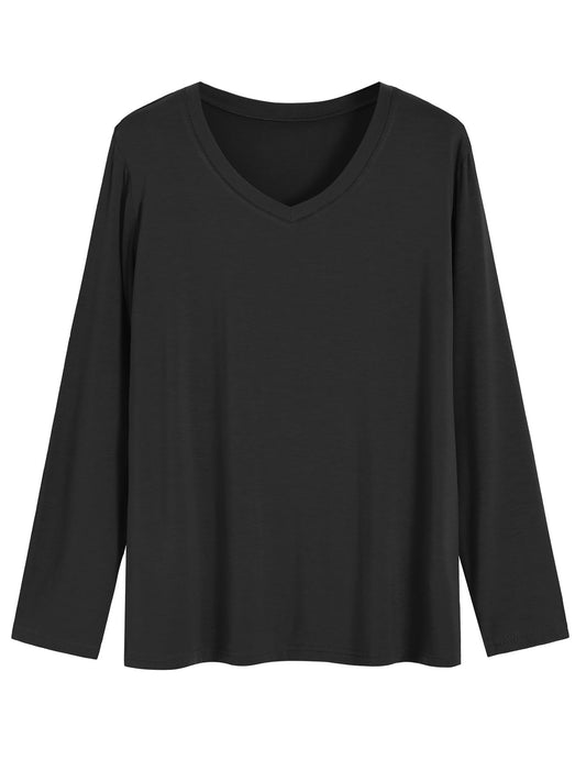 Women's Viscose Long Sleeve Sleep T-Shirt V Neck Pajama Top S-3X - Latuza