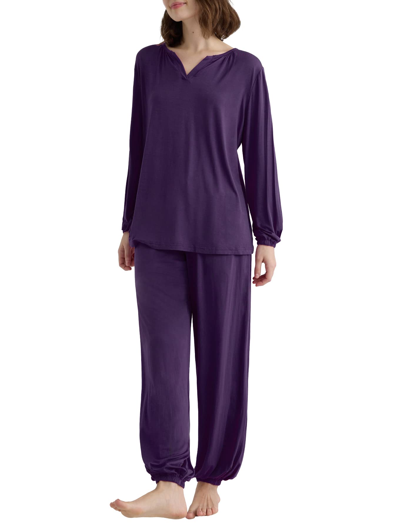 Women's Viscose Palazzo Lounge Pants Long Sleeve Pajama Set - Latuza