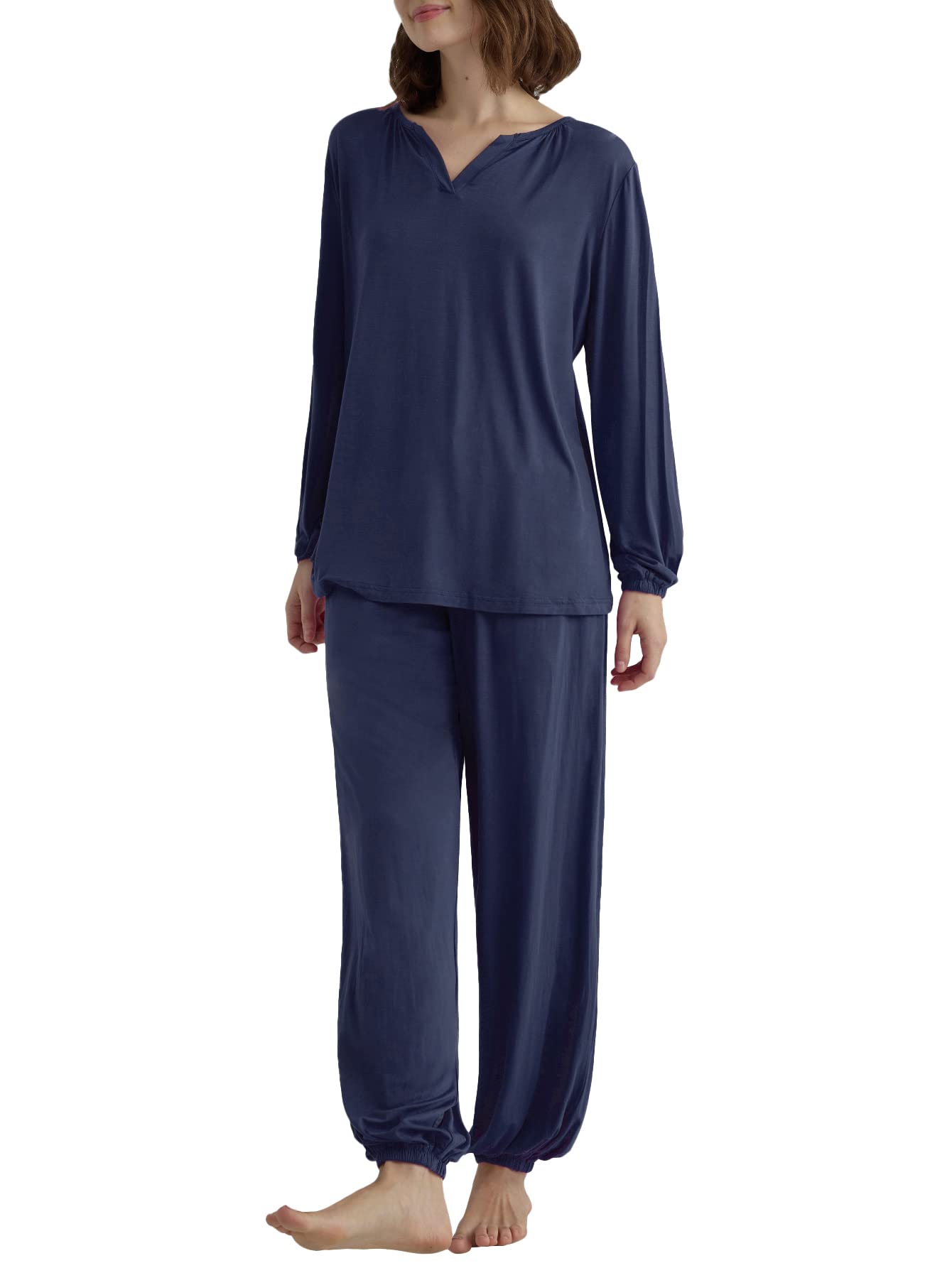 Women's Viscose Palazzo Lounge Pants Long Sleeve Pajama Set - Latuza