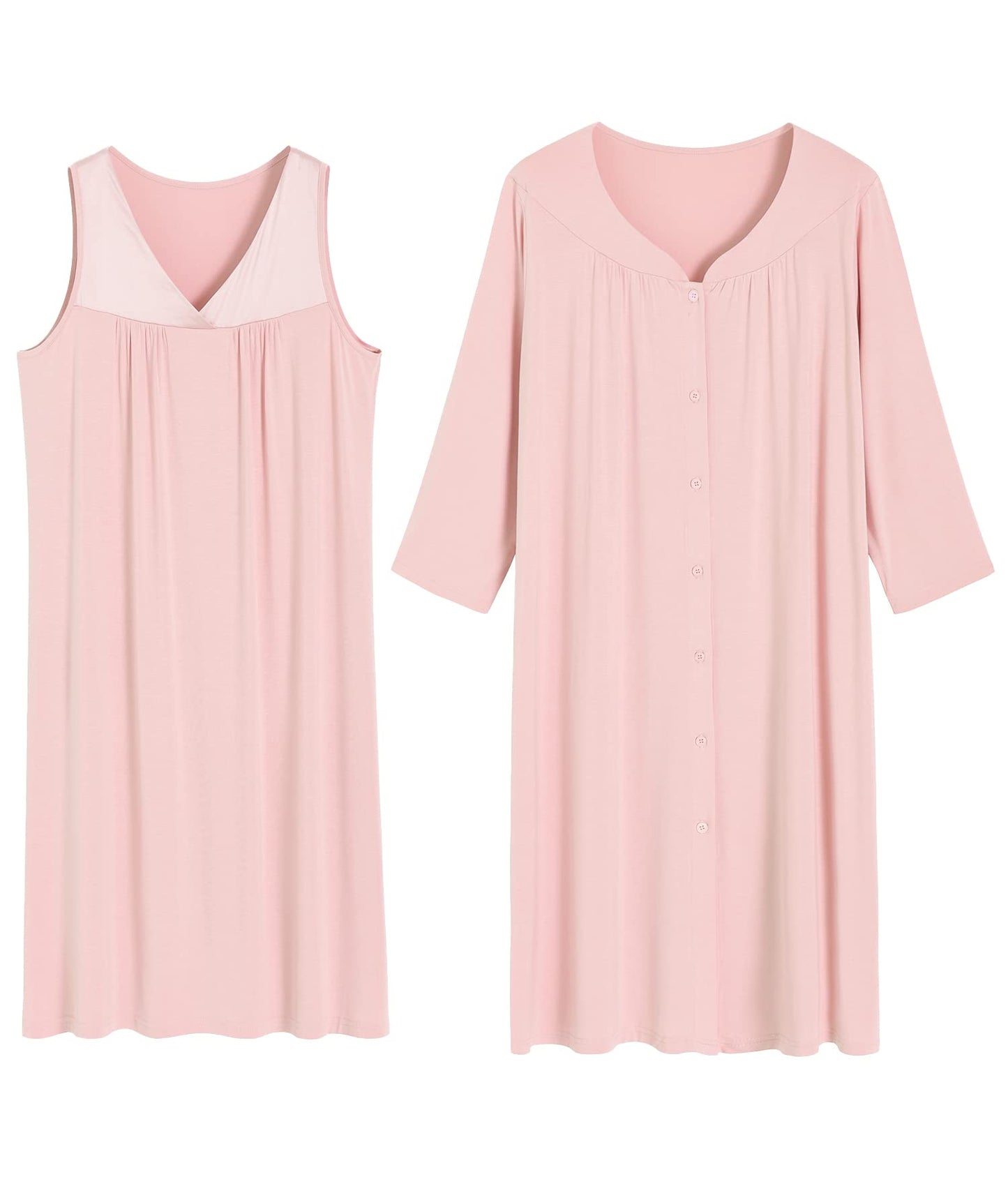 Women's Viscose Nightgown and Robe Set Button Front Housecoat - Latuza