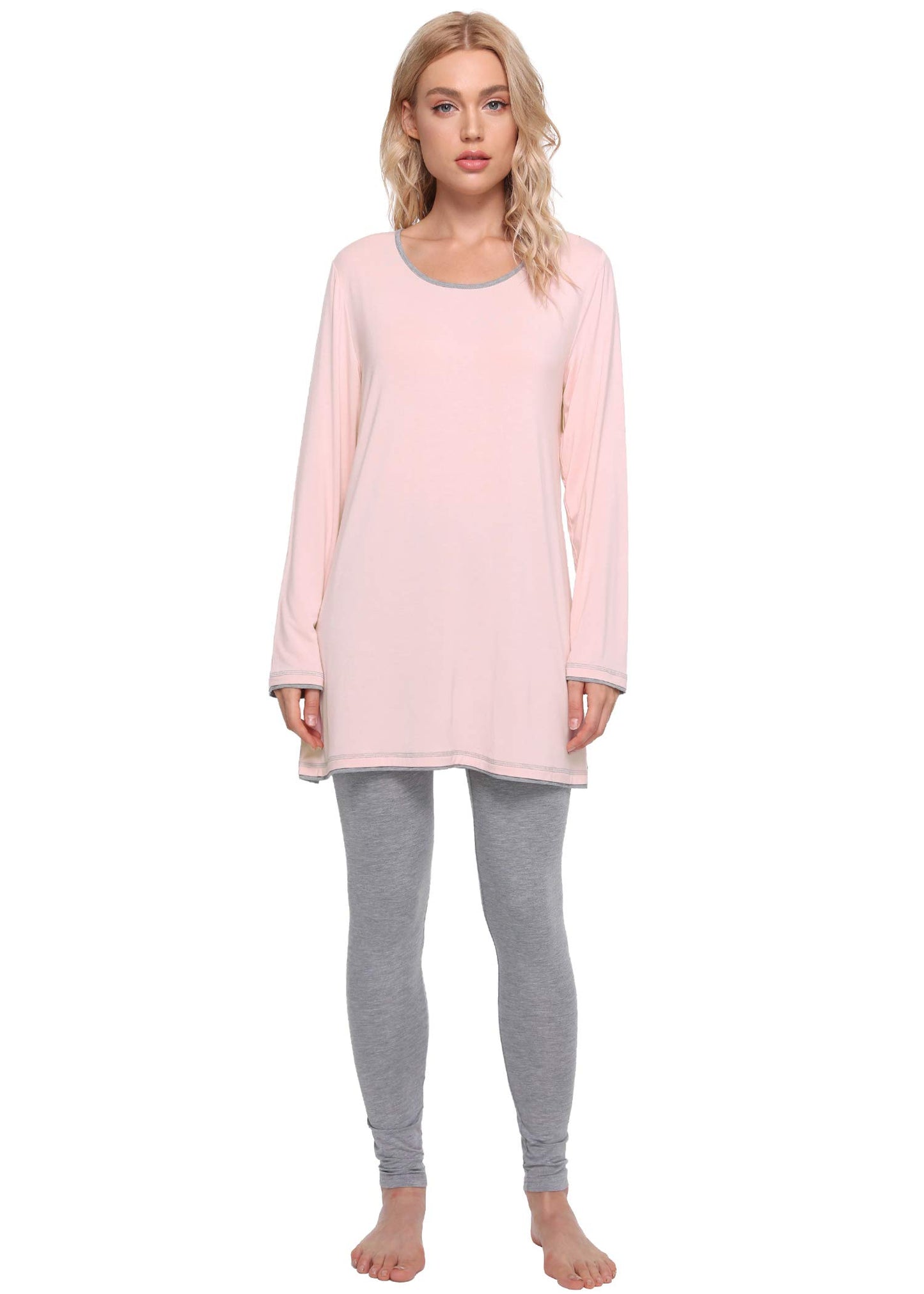 Women's Long Sleeves Tunic Top Pajamas Leggings Set - Latuza