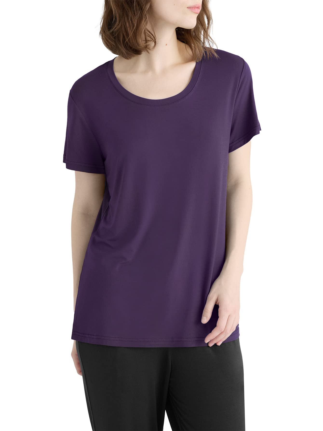 Women's Soft Comfy Pajama Tops Scoop Neck Sleep Tee Shirt - Latuza