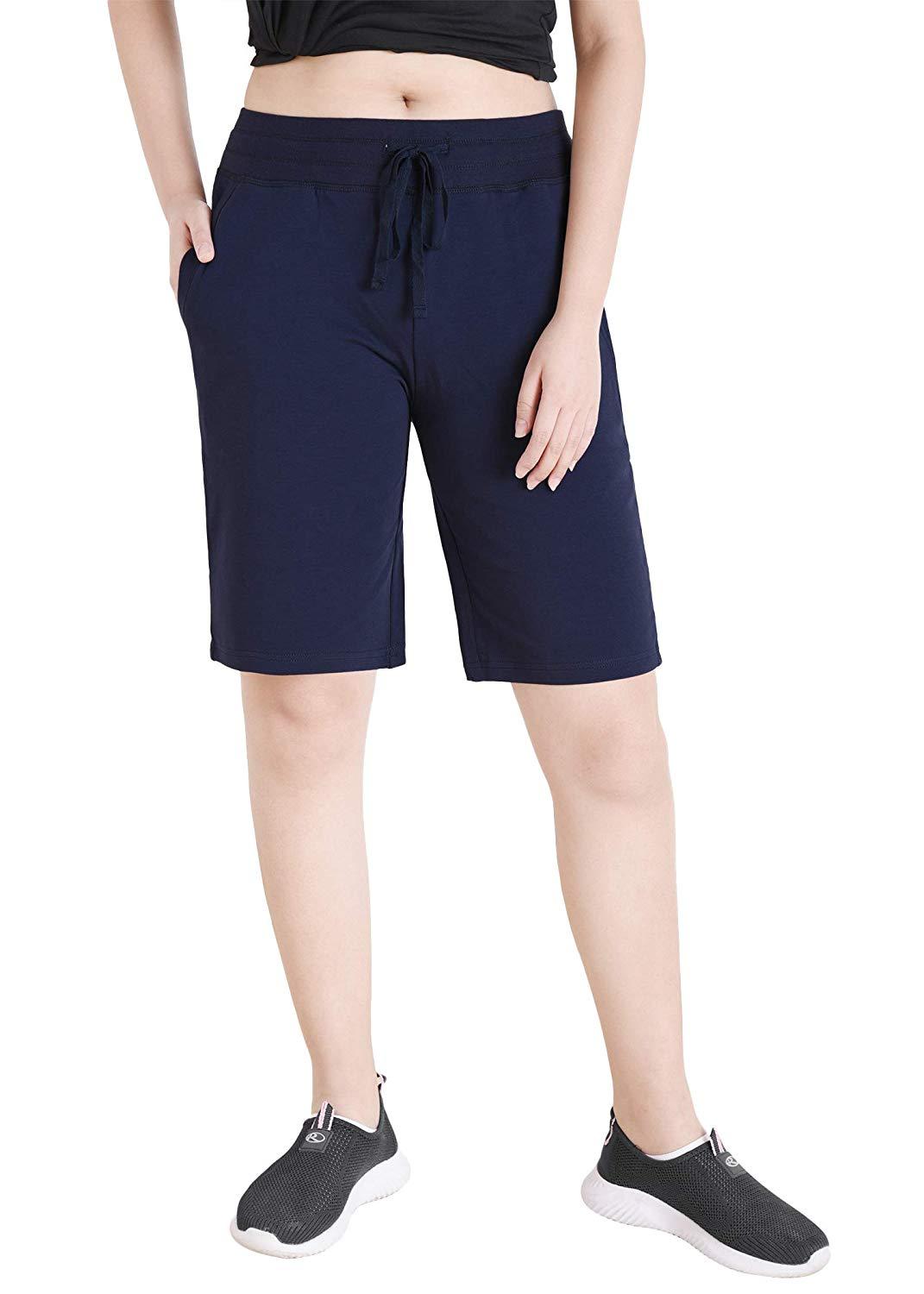 Women's Cotton Jersey Bermuda Shorts with Pockets - Latuza