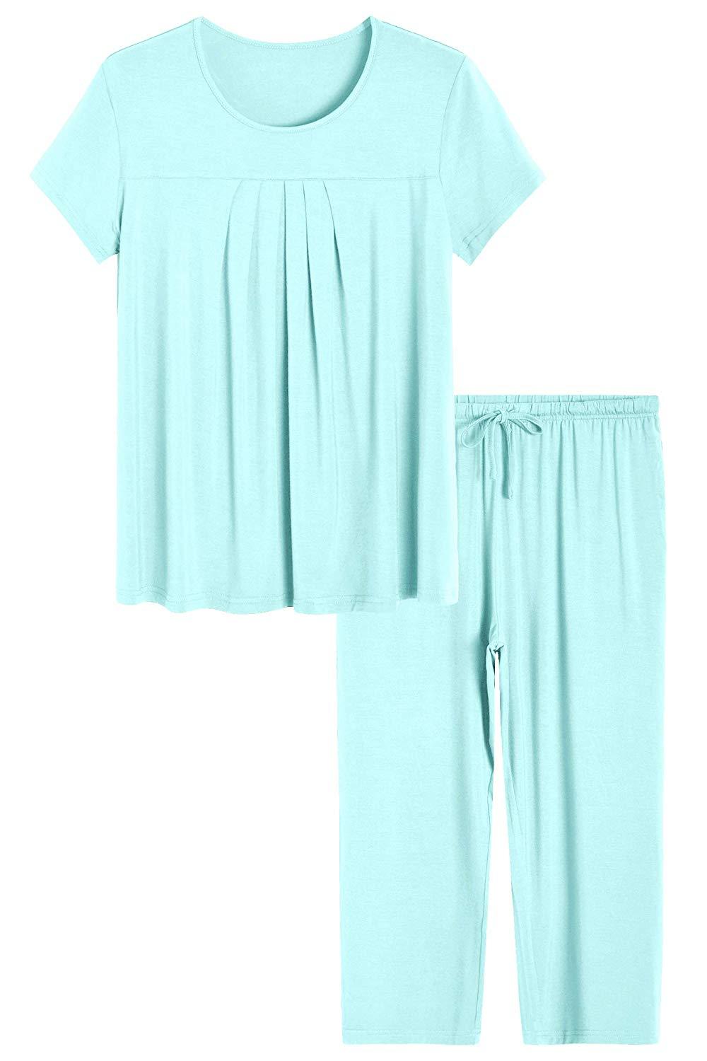 Women's Bamboo Pajamas Pleated Top and Capris Pjs Set - Latuza