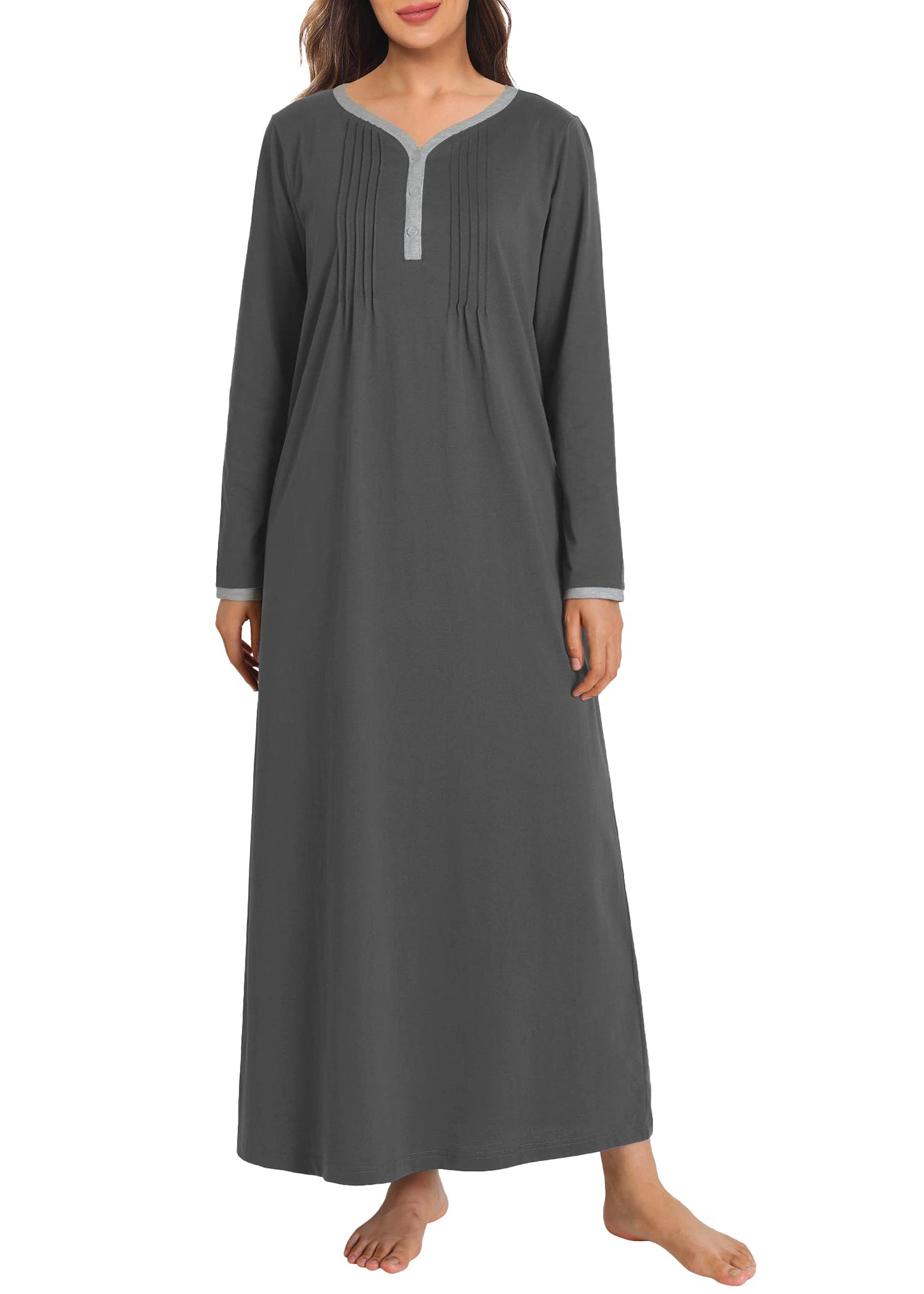 Women's Long Sleeve Nightgown Cotton Sleeping Gown - Latuza