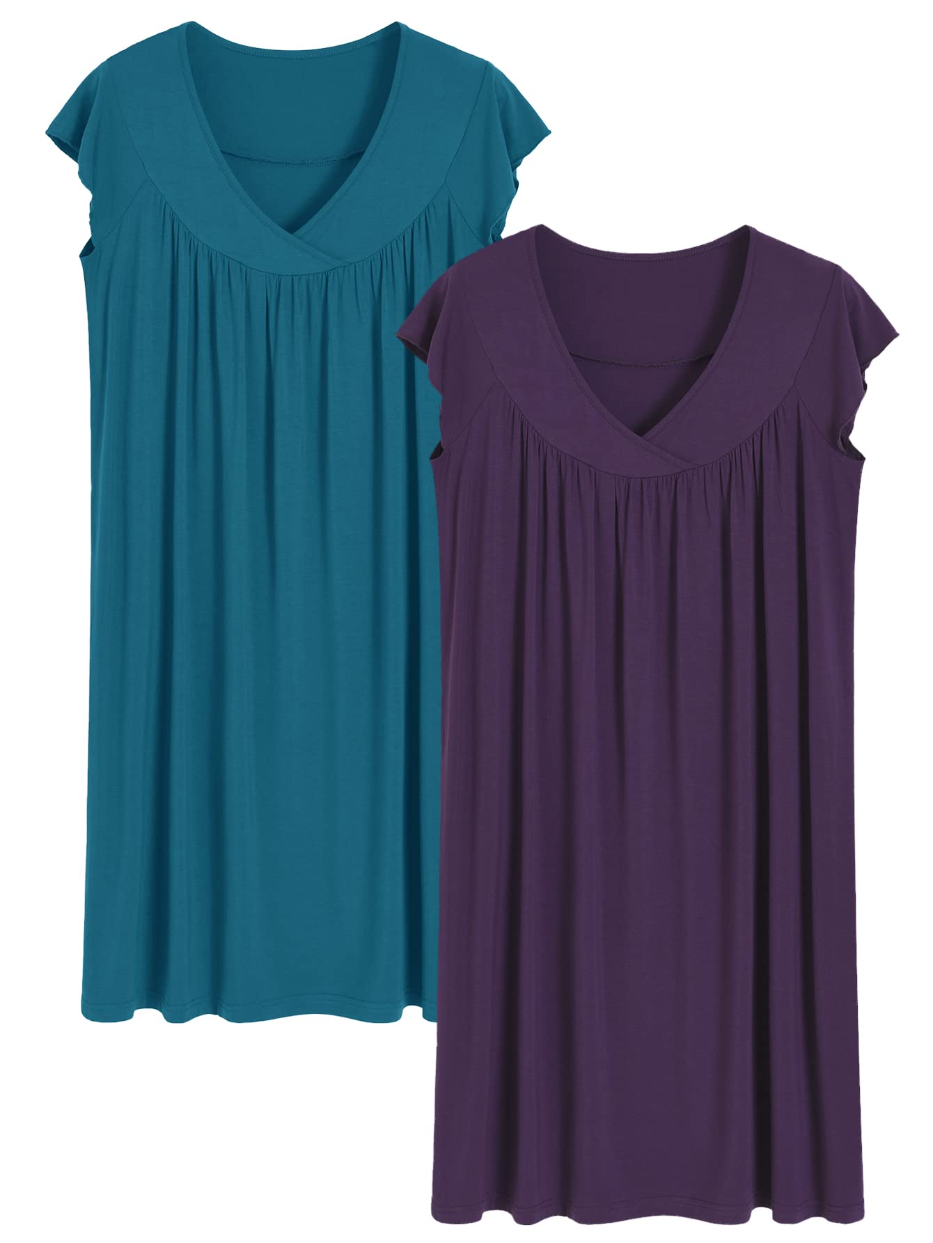 Women's Bamboo Viscose Pleated Nightgown with Cap Sleeves - Latuza