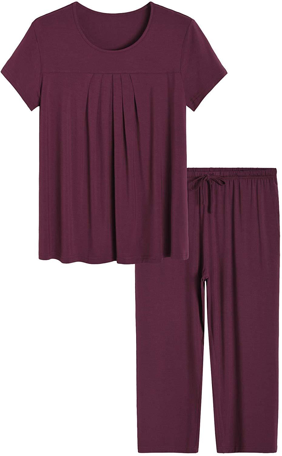 Women's Bamboo Pajamas Pleated Top and Capris Pjs Set - Latuza