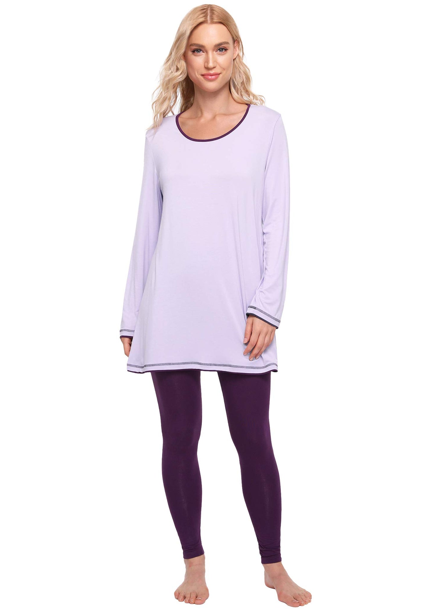 Women's Long Sleeves Tunic Top Pajamas Leggings Set - Latuza