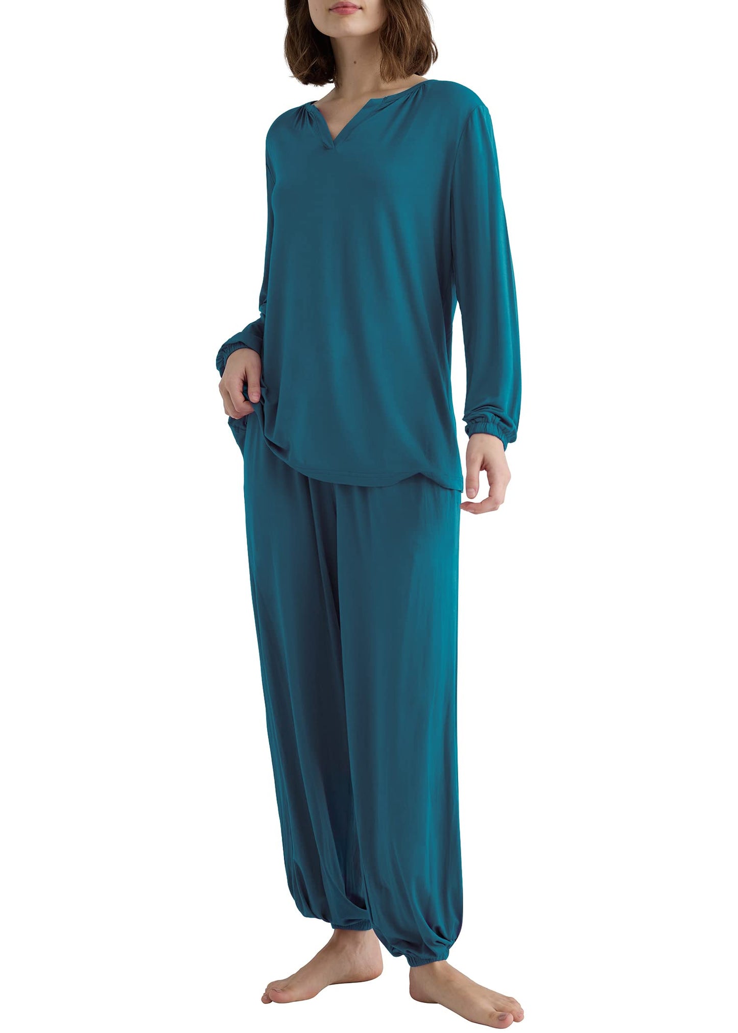 Women's Viscose Palazzo Lounge Pants Long Sleeve Pajama Set - Latuza