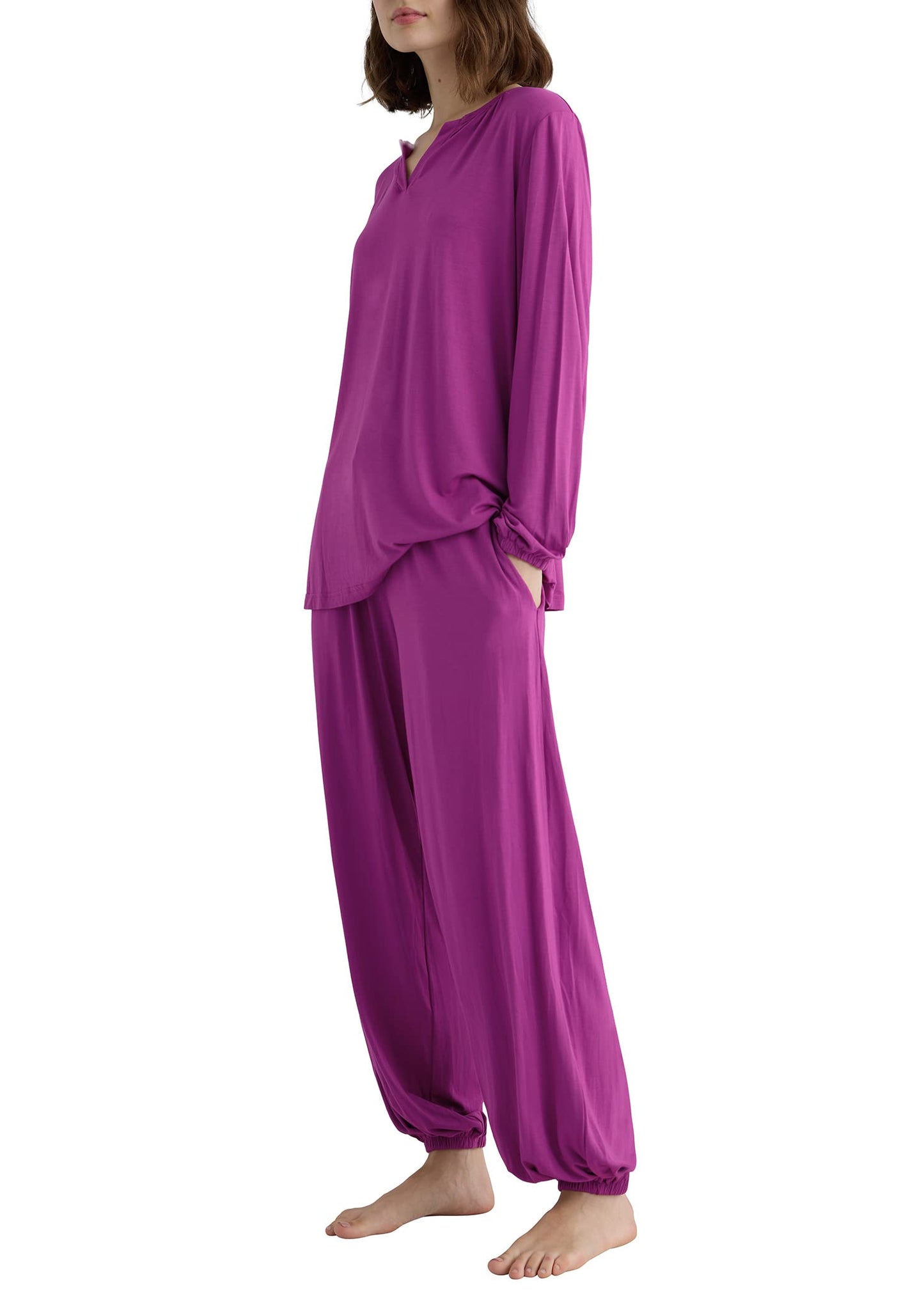 Women's Viscose Palazzo Lounge Pants Long Sleeve Pajama Set - Latuza