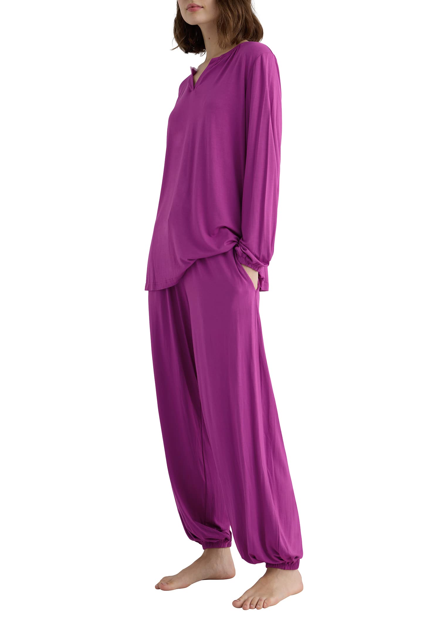 Women's Viscose Palazzo Lounge Pants Long Sleeve Pajama Set - Latuza