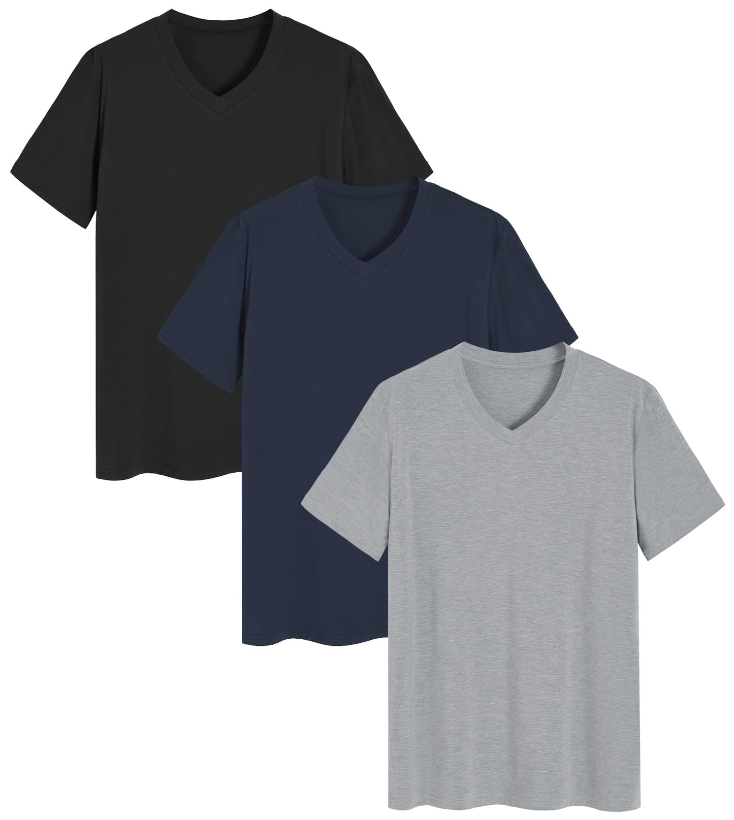 Men's Viscose Sleep Shirt Soft V-Neck Pajama Tops 3 Pack - Latuza