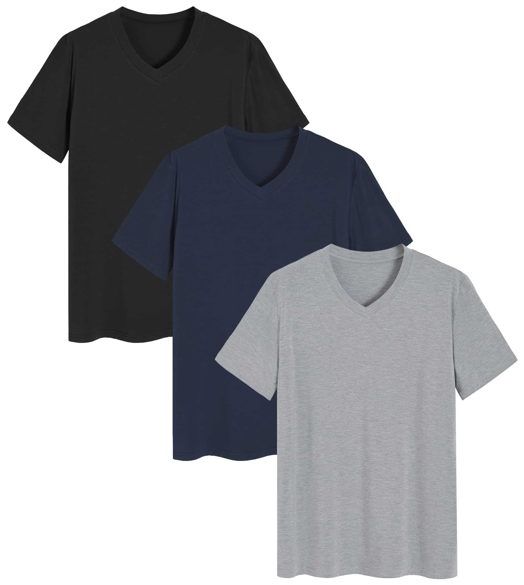 Men's Viscose Sleep Shirt Soft V-Neck Pajama Tops 3 Pack - Latuza