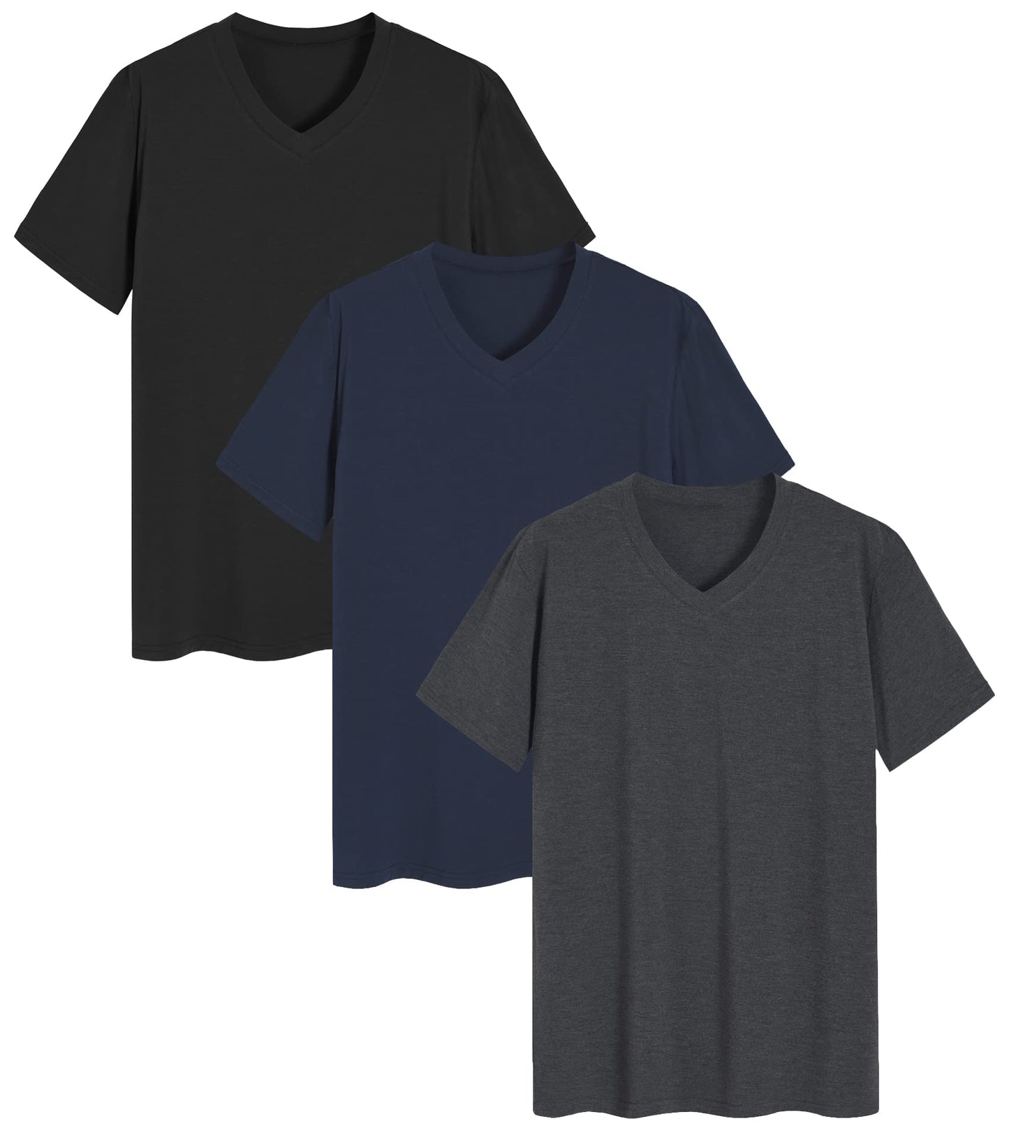 Men's Viscose Sleep Shirt Soft V-Neck Pajama Tops 3 Pack - Latuza