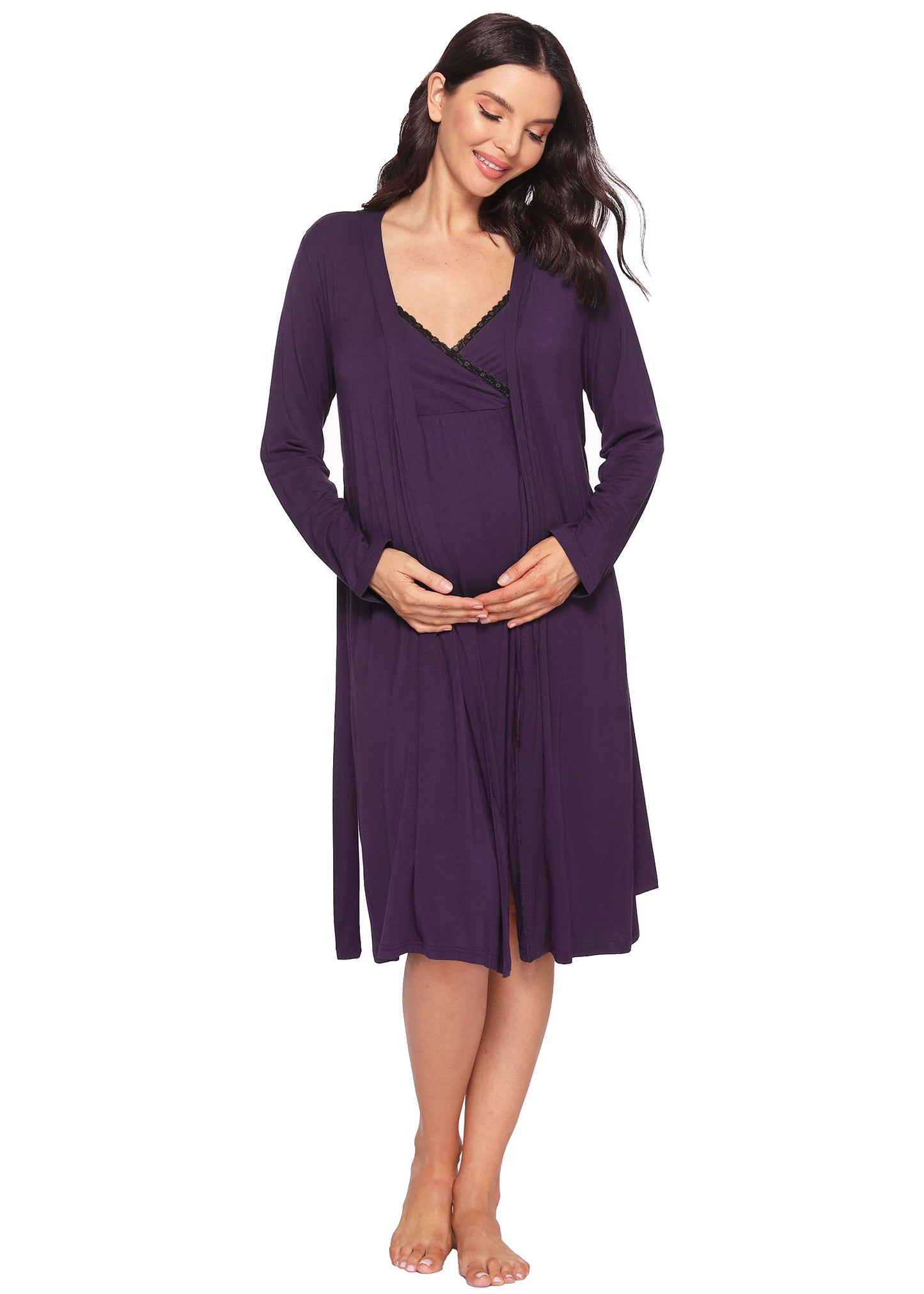 Women's Bamboo Viscose Nursing Nightgown and Robe Set - Latuza