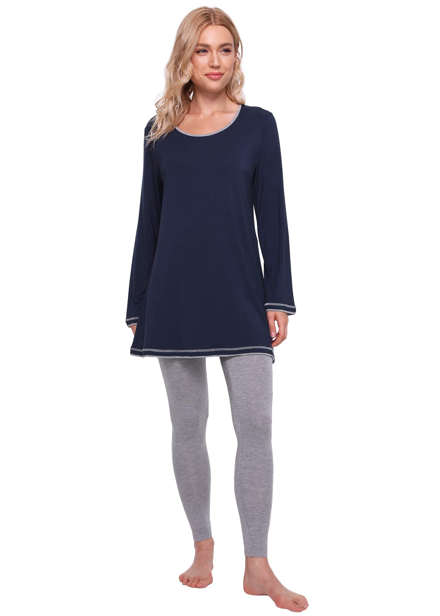 Women's Long Sleeves Tunic Top Pajamas Leggings Set - Latuza