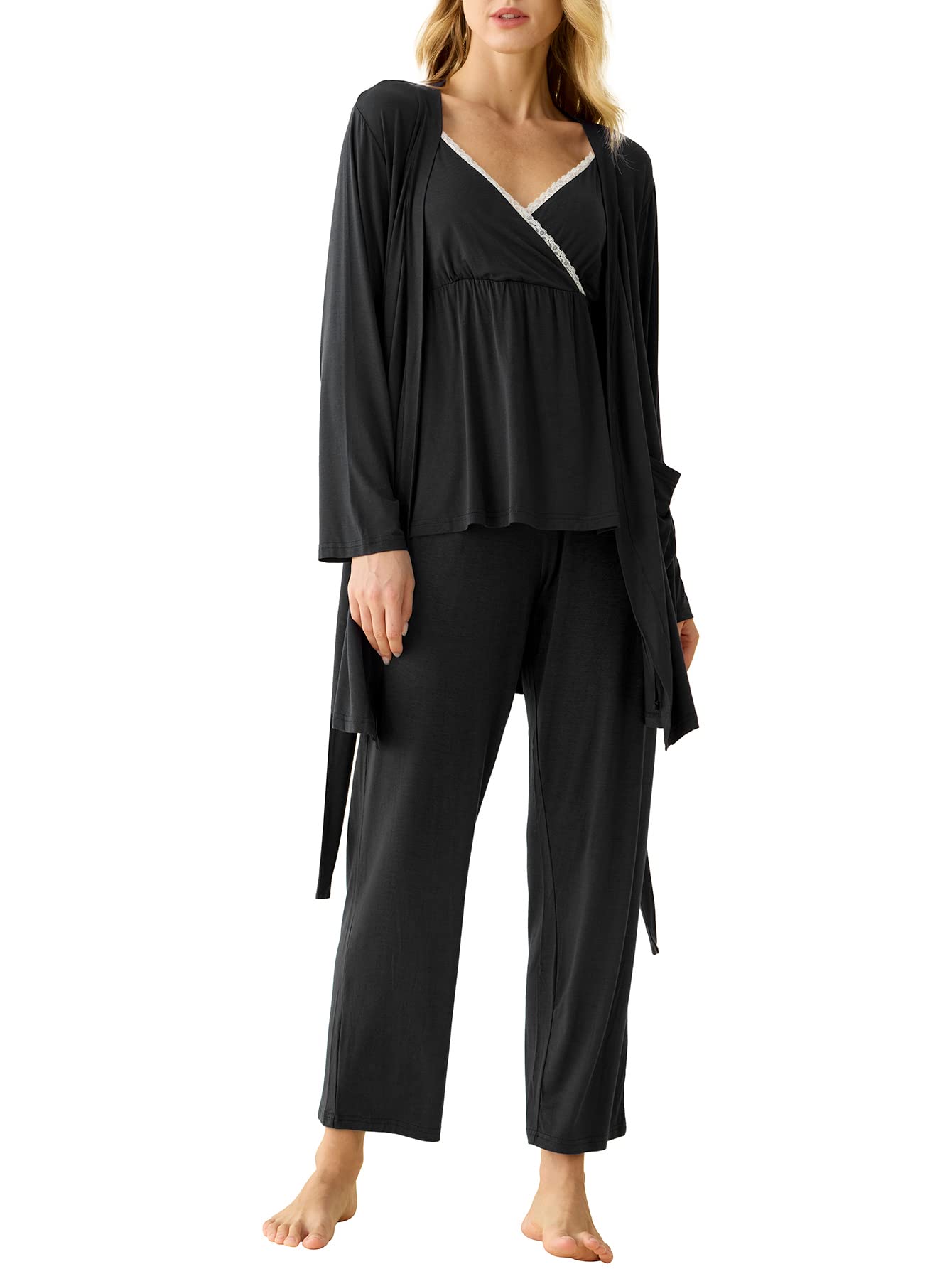 Women's Bamboo Viscose Piece Nursing Pajama Set with Robe – Latuza