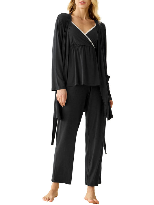 Women's Bamboo Viscose 3 Piece Nursing Pajama Set with Robe - Latuza