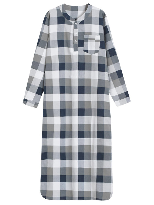 Men's Long Nightgown Cotton Flannel Nightshirts for Sleeping - Latuza
