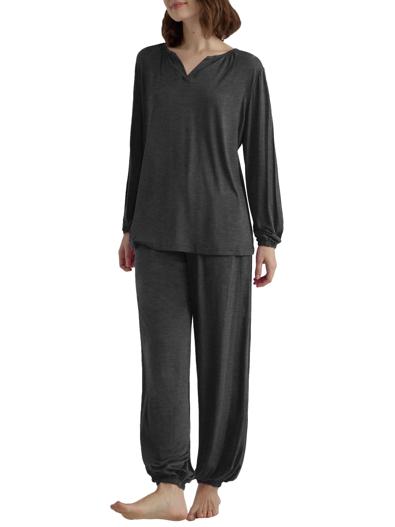 Women's Viscose Palazzo Lounge Pants Long Sleeve Pajama Set - Latuza