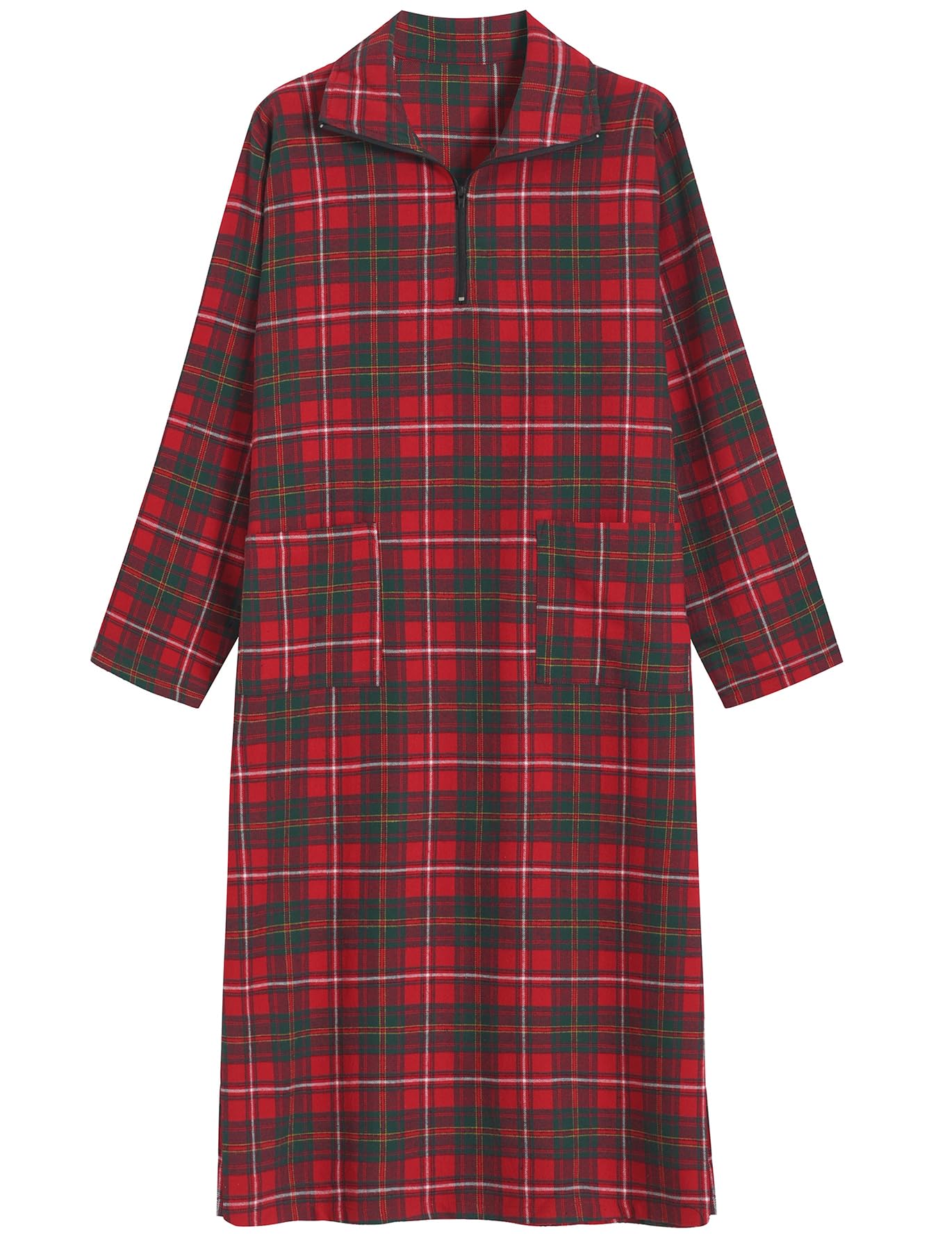 Women's Cotton Flannel Nightgown Long Sleeve Midi Nightgown - Latuza