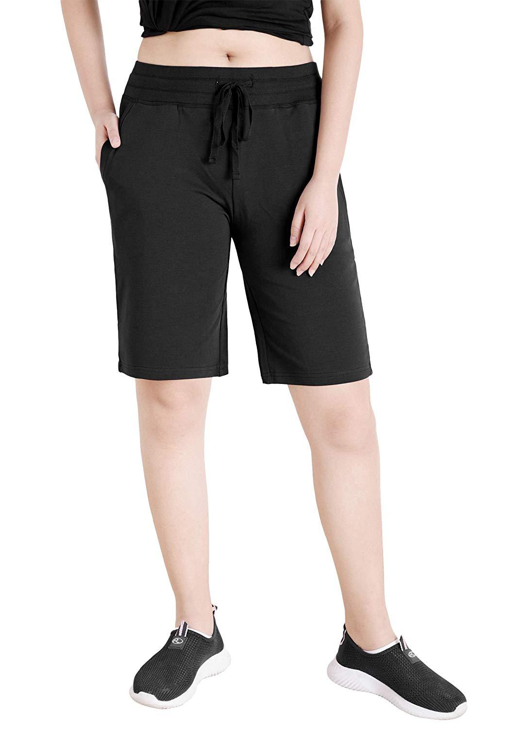 Women's Cotton Jersey Bermuda Shorts with Pockets - Latuza