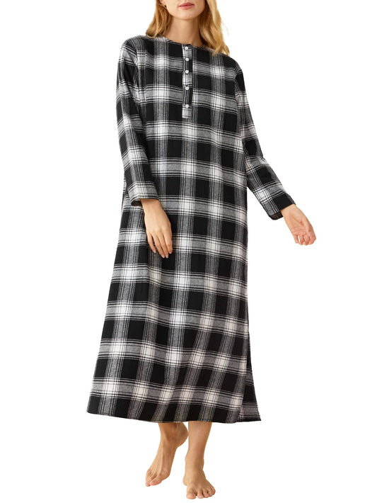 Women's Flannel Nightgown Long Sleeves Floor Length - Latuza
