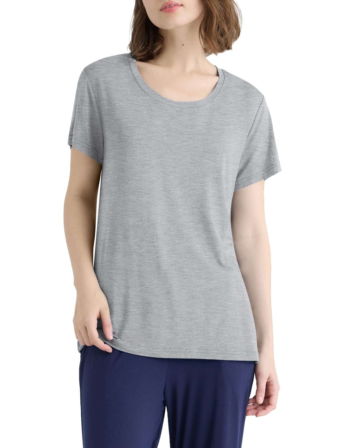 Women's Soft Comfy Pajama Tops Scoop Neck Sleep Tee Shirt - Latuza