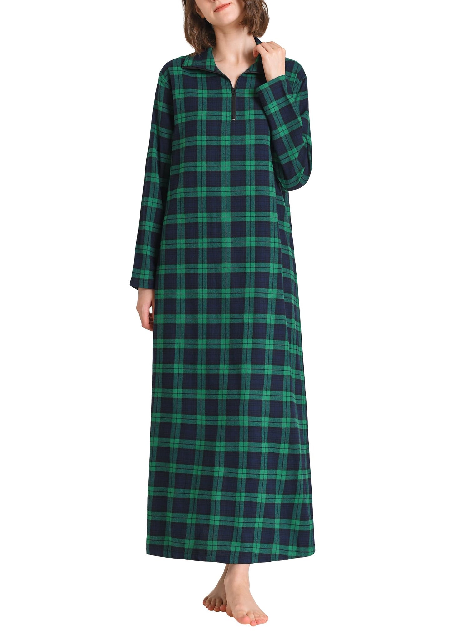 Women's Long Flannel Nightgown Long Sleeve Full Length - Latuza