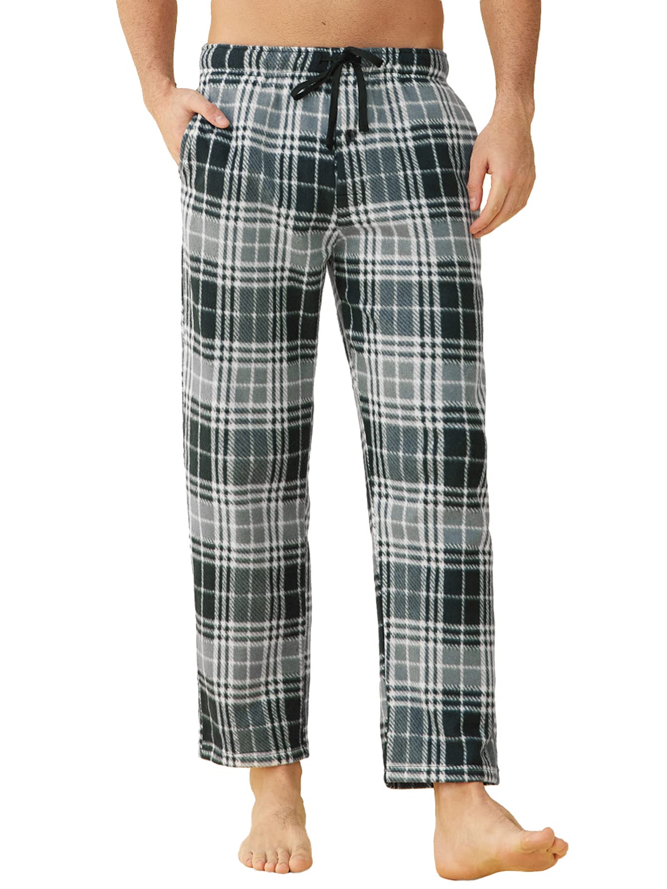 Men's Fleece Plaid Lounge Pajama Pants with Pockets - Latuza