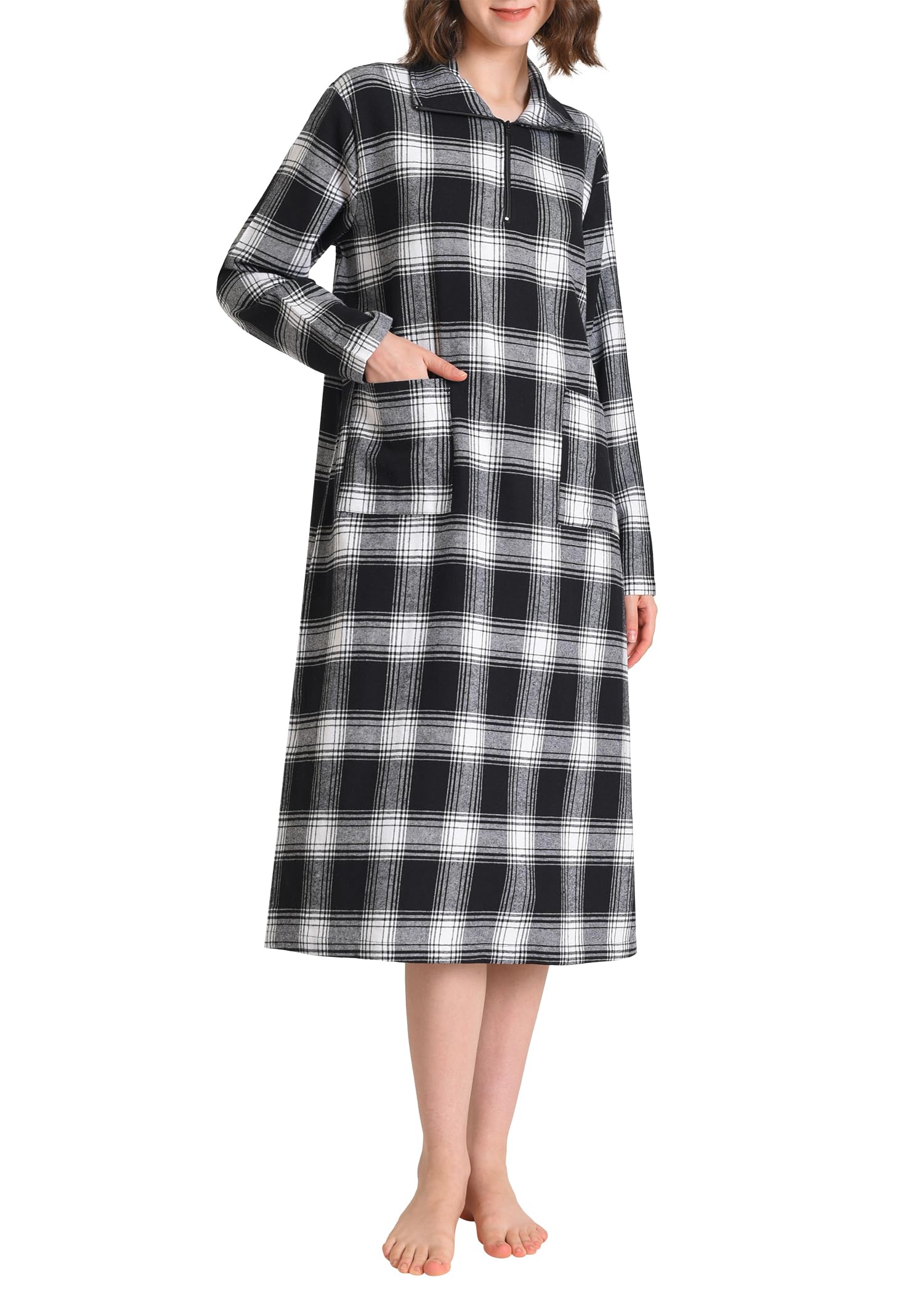 Women's Cotton Flannel Nightgown Long Sleeve Midi Nightgown Women's Cotton Flannel Nightgown Long Sleeve Midi Nightgown