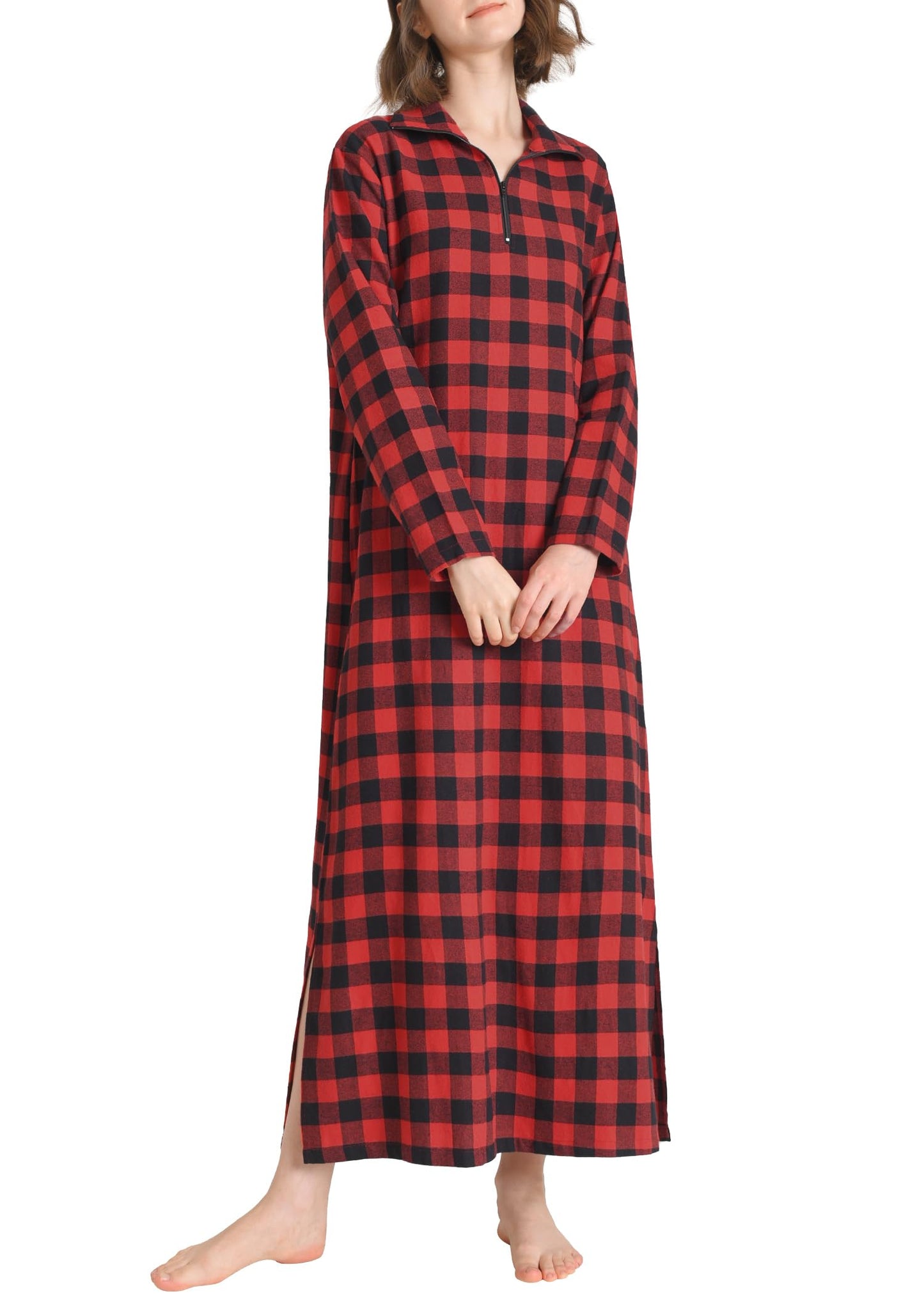 Women's Long Flannel Nightgown Long Sleeve Full Length - Latuza