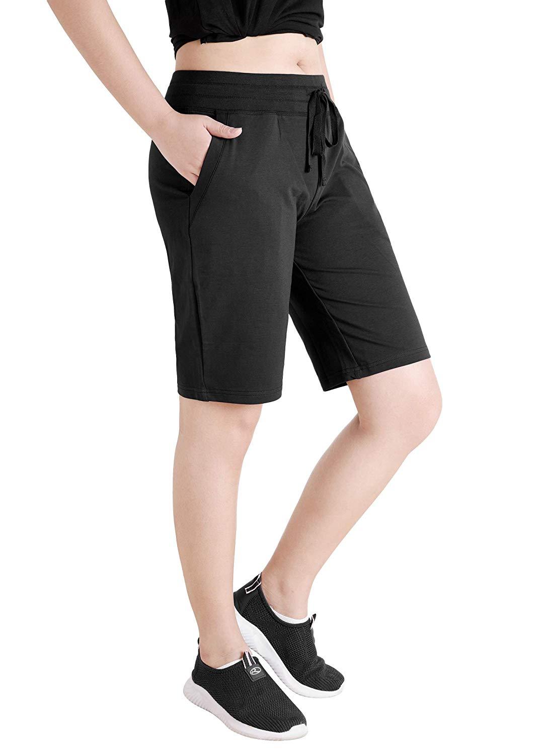 Women's Cotton Jersey Bermuda Shorts with Pockets - Latuza