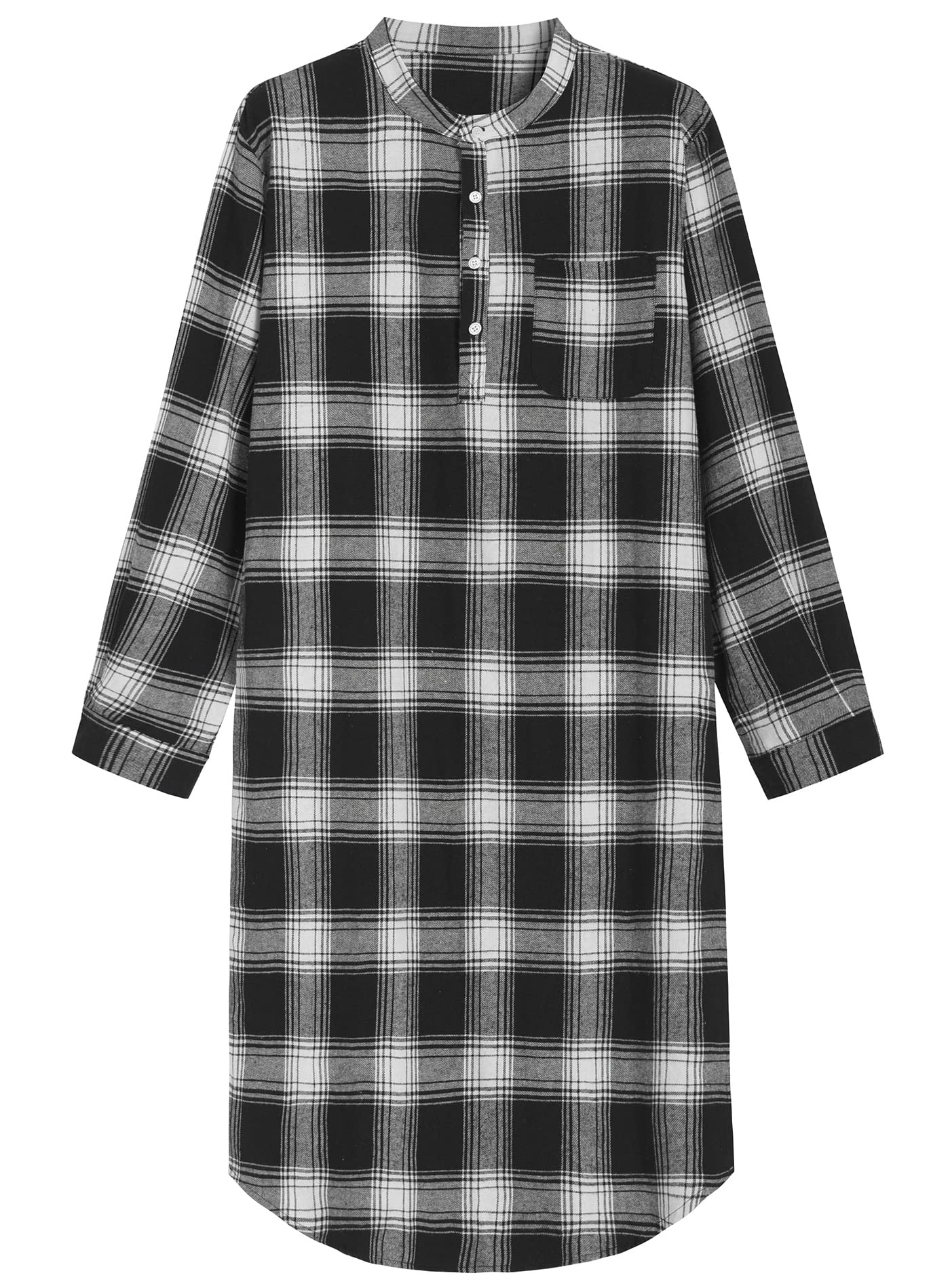 Mens Long Sleeve Night Shirt Men's Cotton Flannel Nightshirt