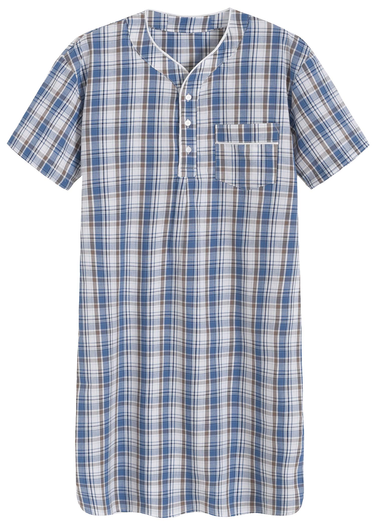 Men's Plaid Nightshirt Cotton Sleep Shirt - Latuza