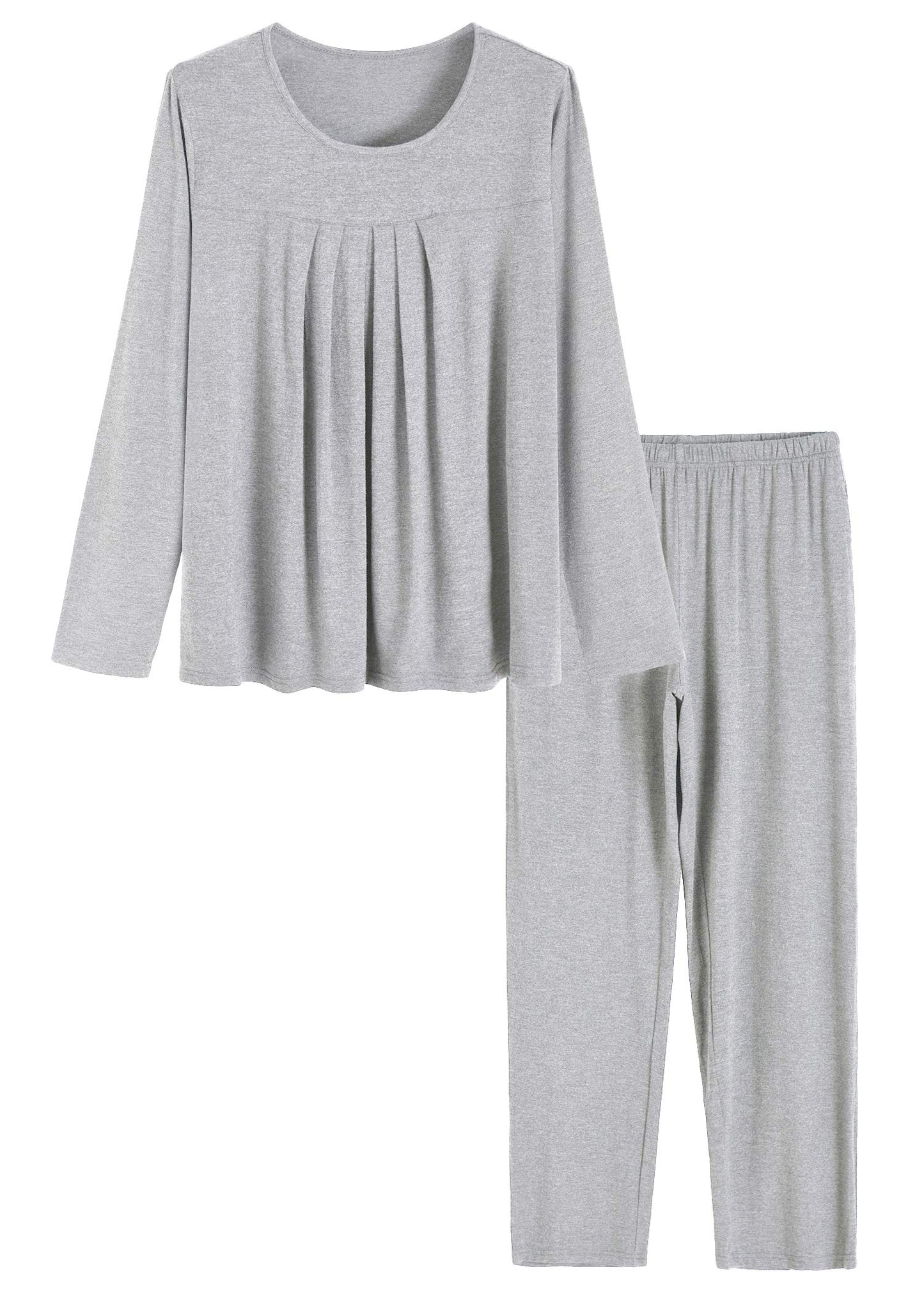 Women's Long Sleeves Pleated Front Tops Pajamas Pants with Pockets - Latuza