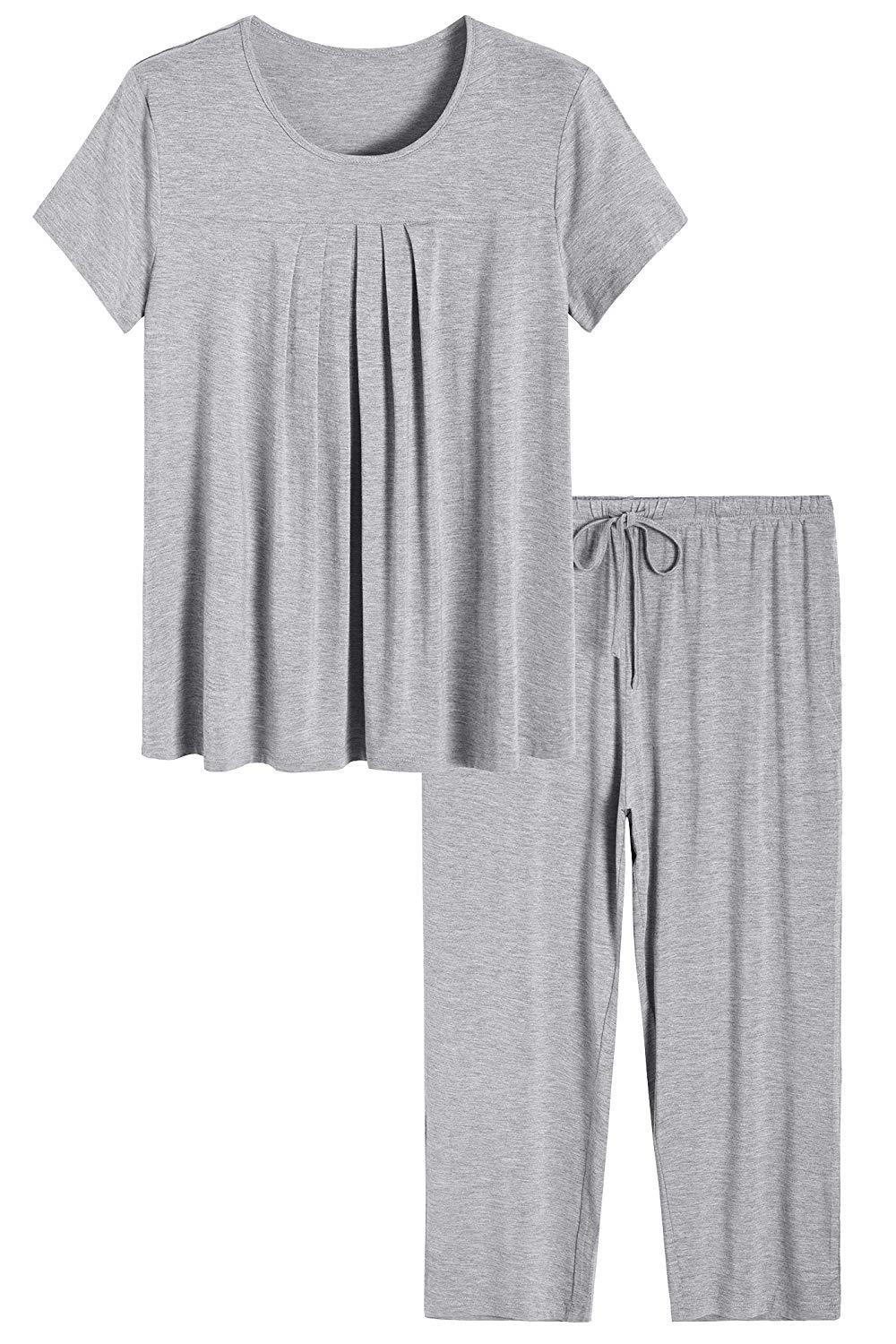 Women's Bamboo Pajamas Pleated Top and Capris Pjs Set - Latuza