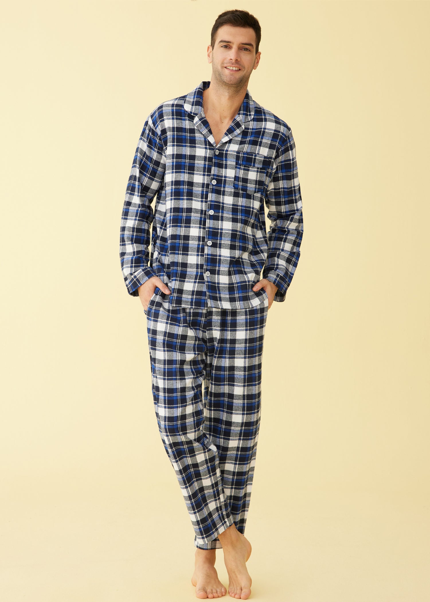 Men’s Cotton Pajama Set Plaid Woven Sleepwear