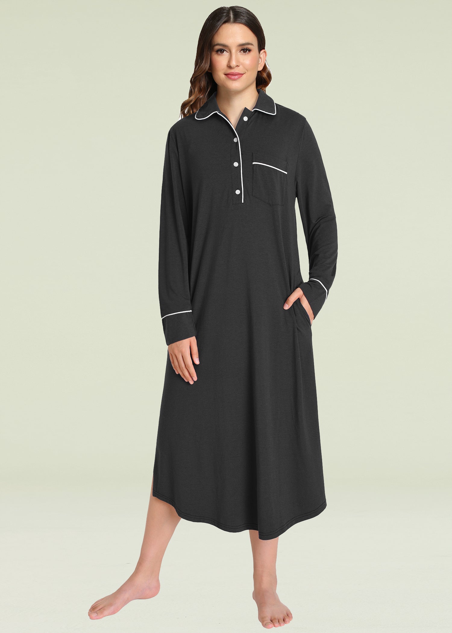 Women's Button Down Sleep Shirt Long Sleeves Nightgown Women's Button Down Sleep Shirt Long Sleeves Nightgown