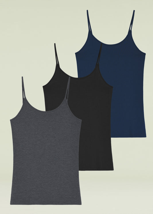 Women's Bamboo Viscose Adjustable Strap Cami Tank Top 3 Pack