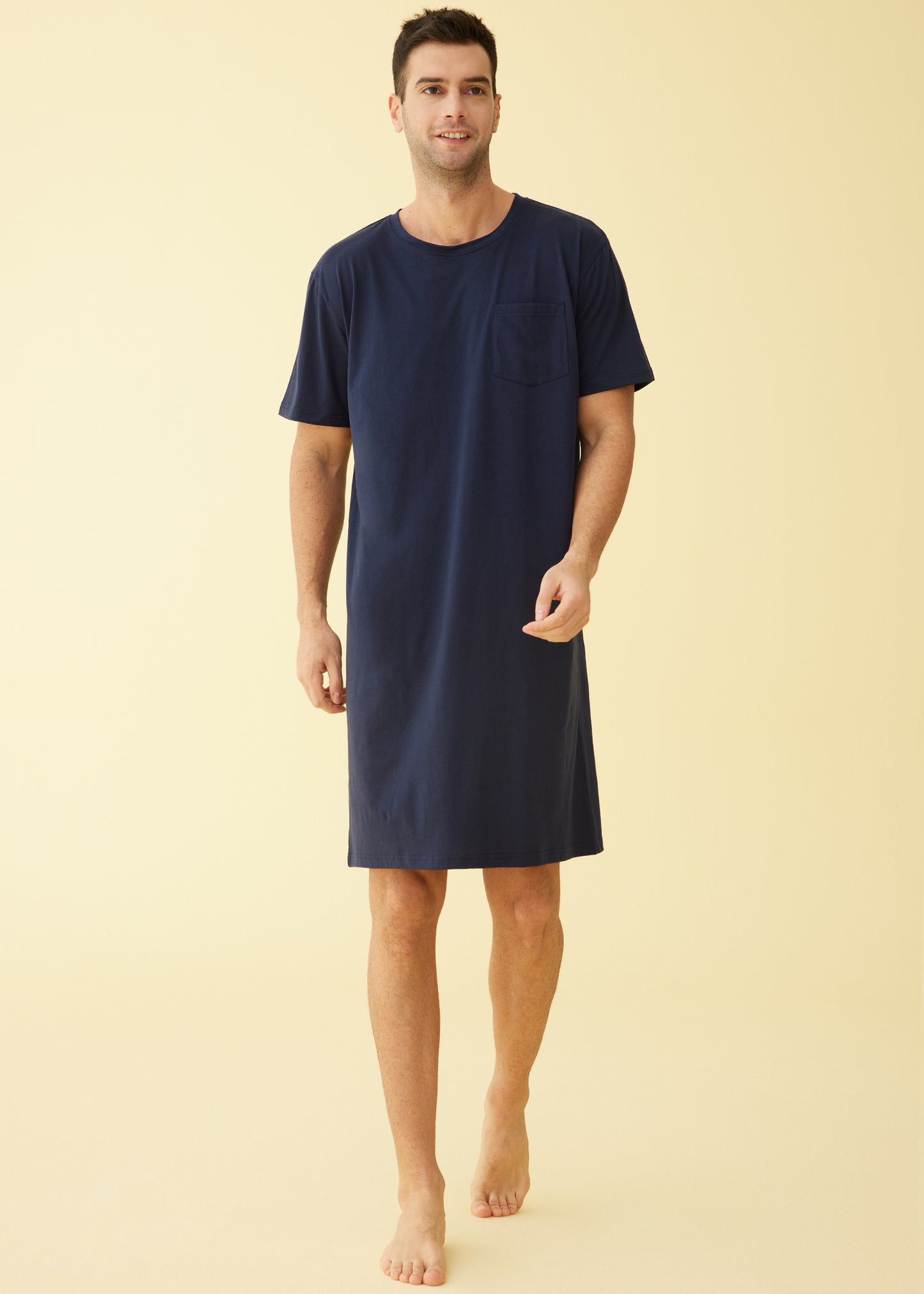 Men's Cotton Nightshirt Short Sleeves Sleep Shirt Nightgown