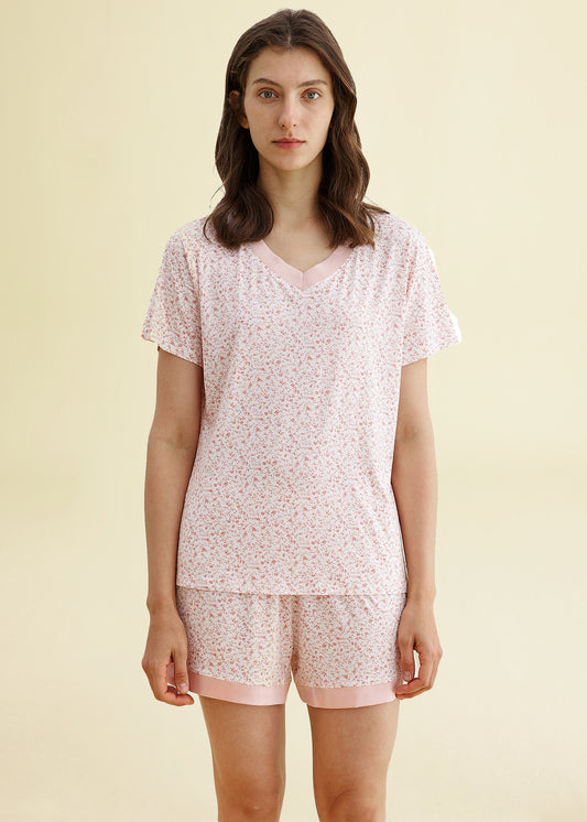 Women's Bamboo Viscose Floral Print Pajama Short Set S-3XL
