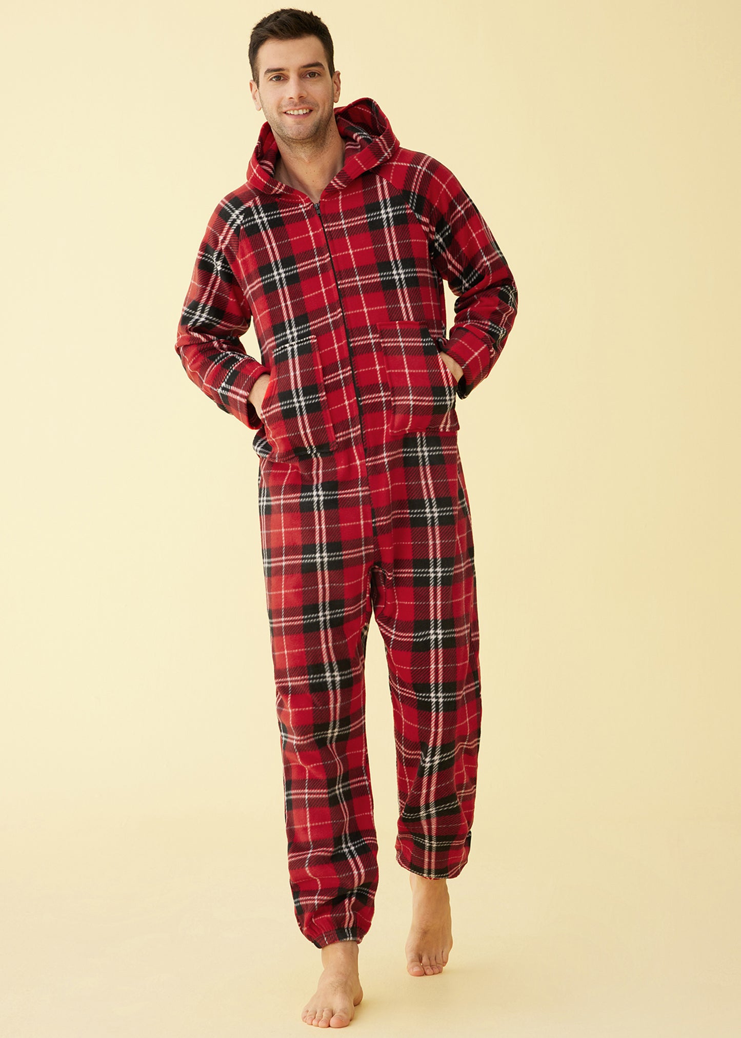 Adults Fleece Hooded Onesie Pajamas for Men