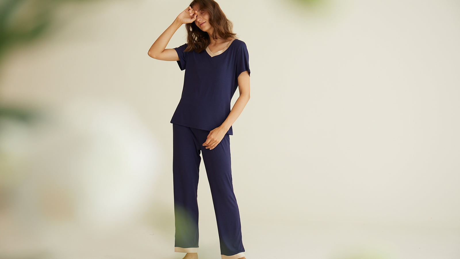 Latuza Women's Viscose Pajama Set V-Neck Top Lounge Pants Pockets