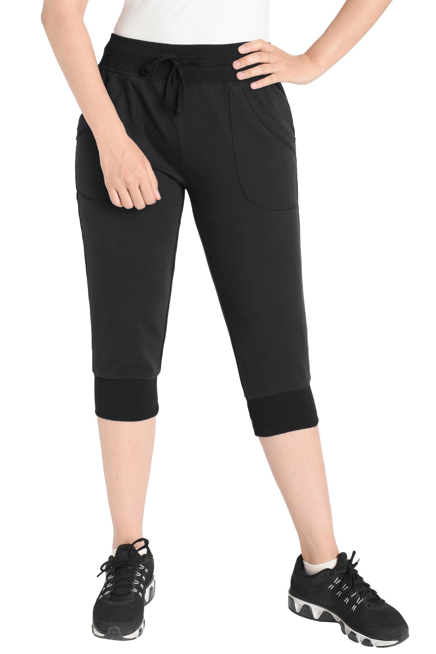 Women's Cotton Sweatpants Jersey Capri Pants with Pockets