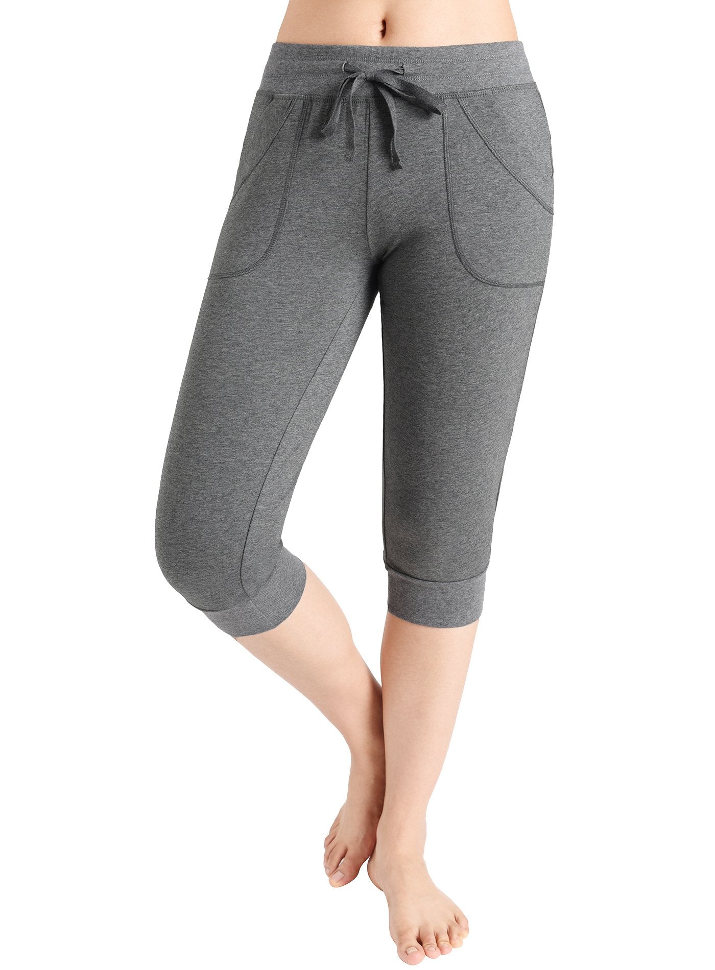 Women's Cotton Sweatpants Jersey Capri Pants with Pockets - Latuza